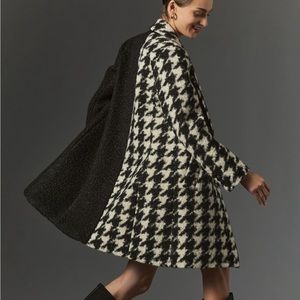 Anthropologie black white houndstooth NVLT colorblock plaid coat